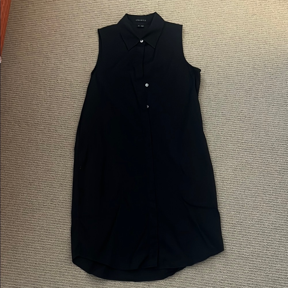 Theory Black Sleeveless Shirt Dress Tunic Mini Size 4 Pockets